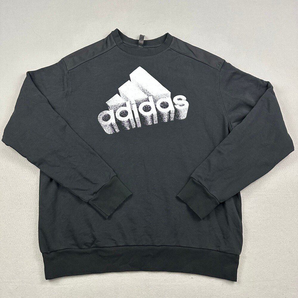 Adidas Sweatshirt Men Extra Large Black Graphic 3D Block Logo Fleece Pullover XL